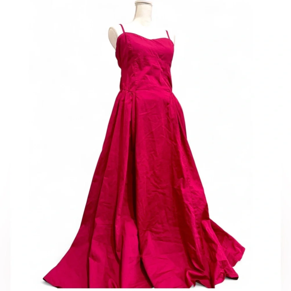 Abercrombie & Fitch Fuschia Pink Open Back Maxi Dress Gown Cotton Formal LT